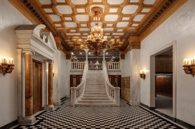a staircase in a building