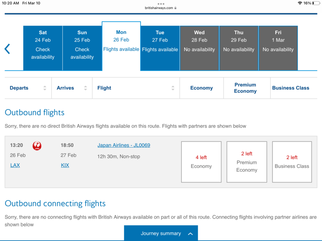 a screenshot of a flight schedule