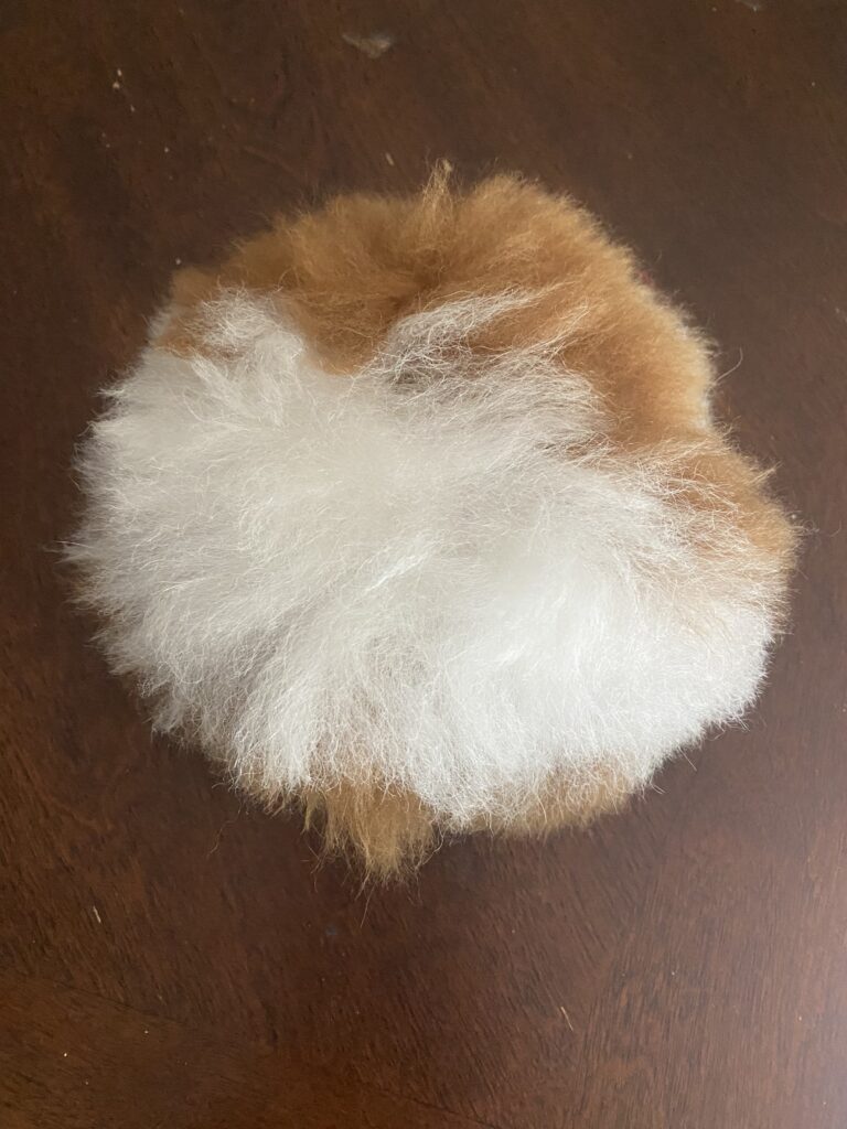 a fluffy brown and white ball