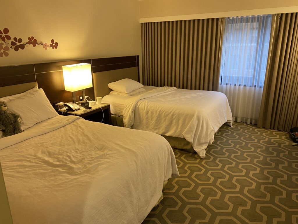two beds in a hotel room
