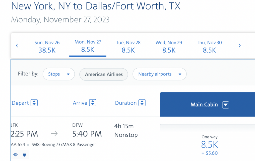 a screenshot of a flight schedule