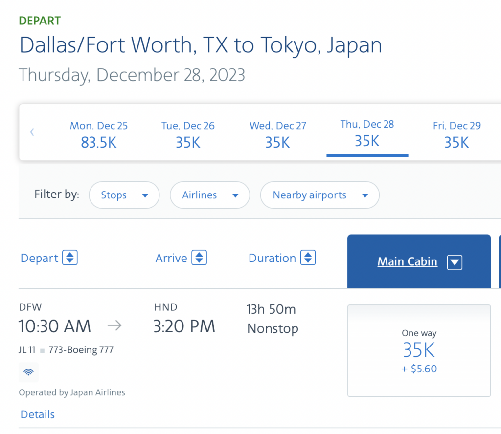 a screenshot of a flight schedule