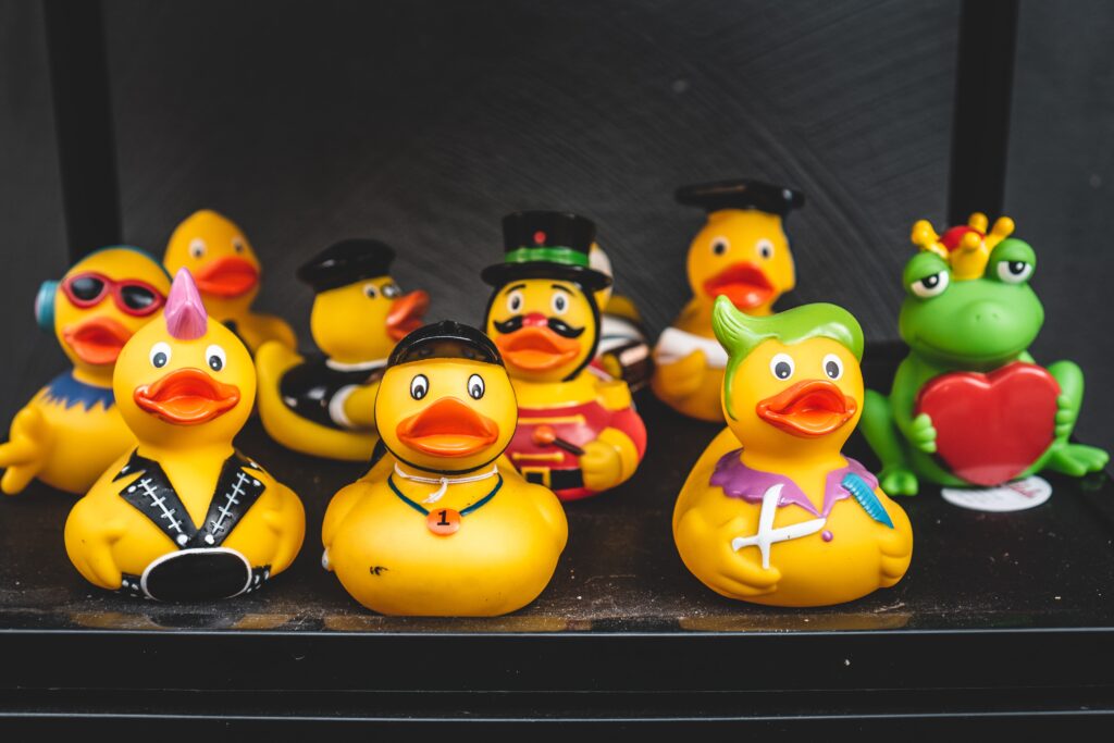 a group of rubber ducks