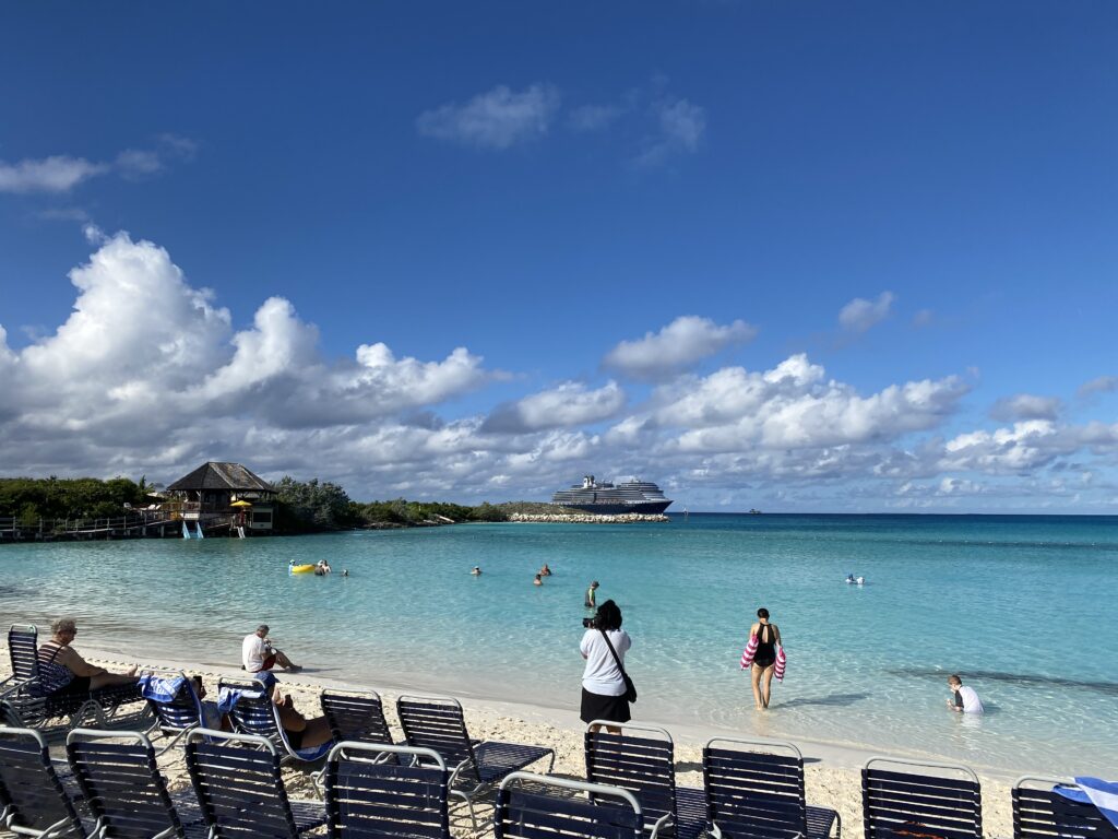 a group of people on a beach