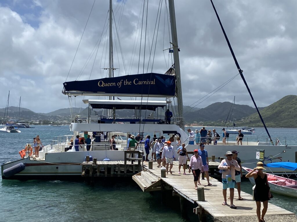 a group of people on a dock