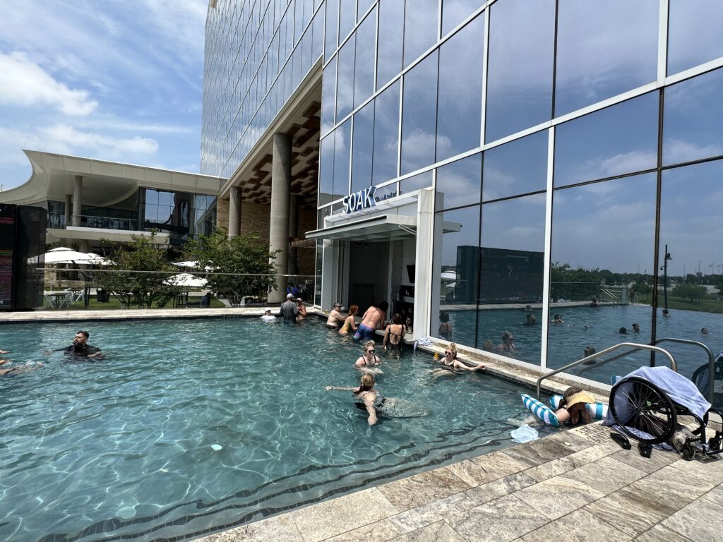 a group of people in a pool
