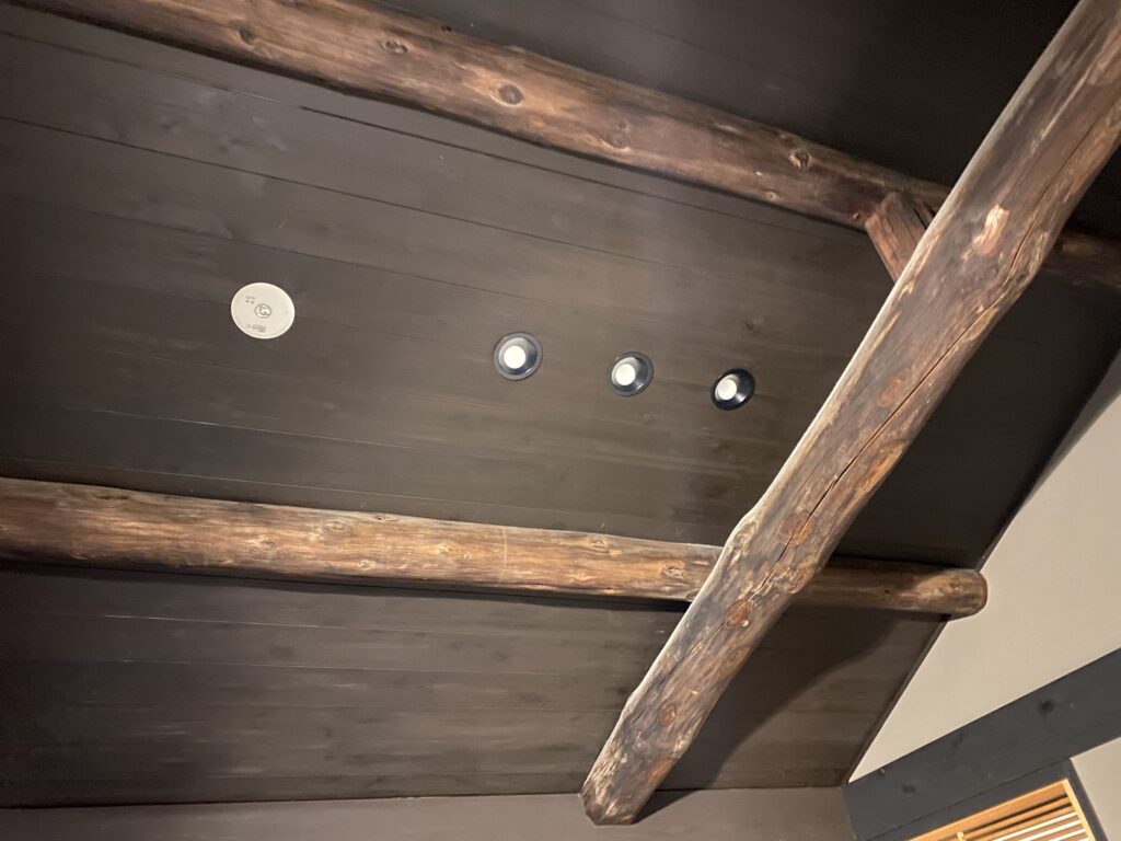 a wooden beams on a ceiling