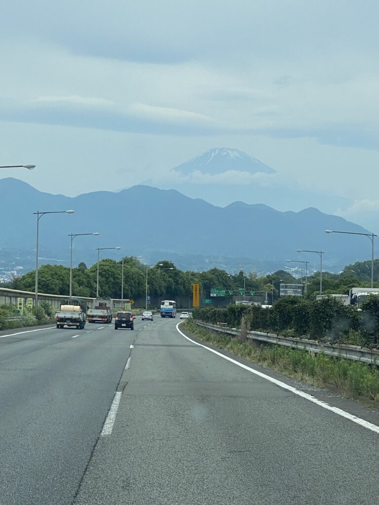 a road with cars and mountains in the background
