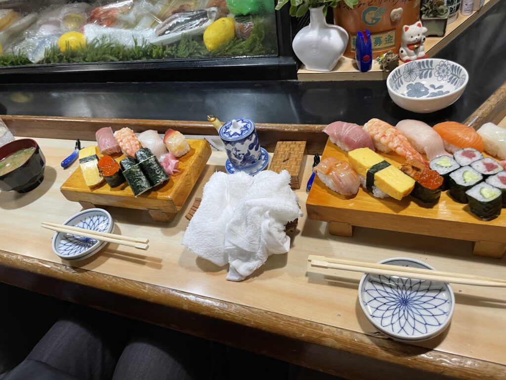 a table with sushi on it