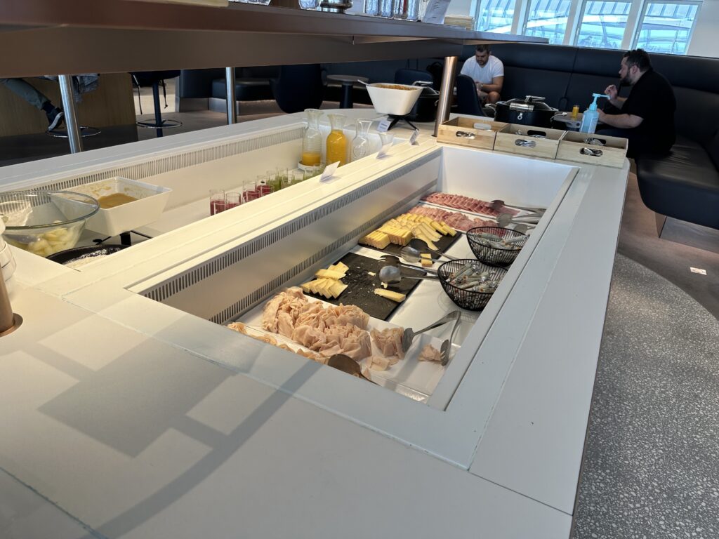a counter with food on it