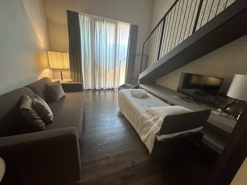 a room with a couch and a tv