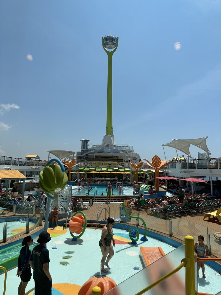 a group of people swimming in a pool