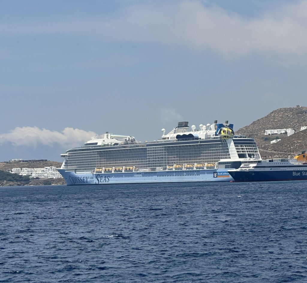 a large cruise ship in the water