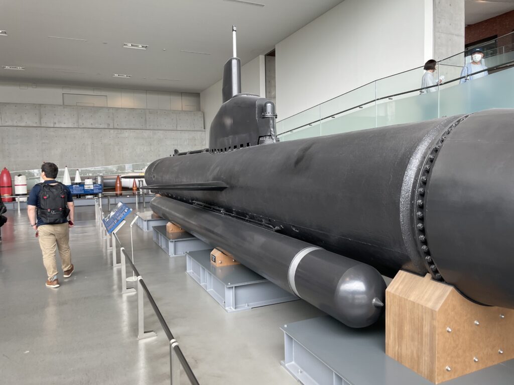 a large submarine in a museum