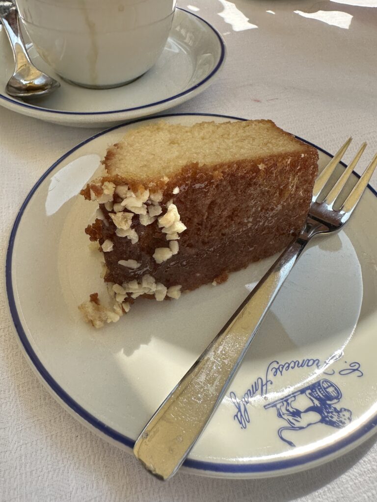 a piece of cake on a plate with a fork
