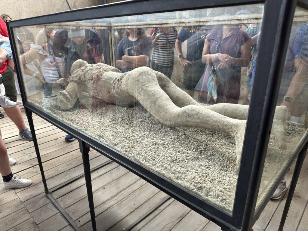 a statue in a glass case