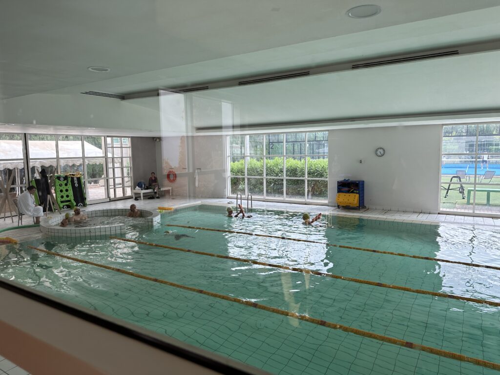 a group of people in a swimming pool