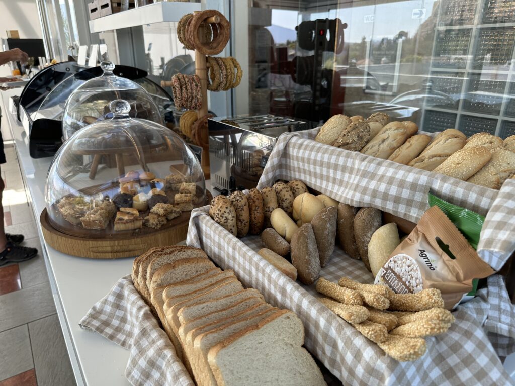 a display of bread and pastries
