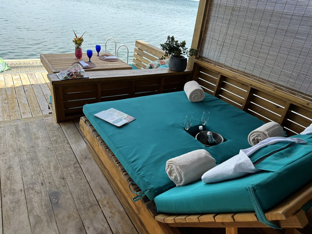 a lounge chair on a deck