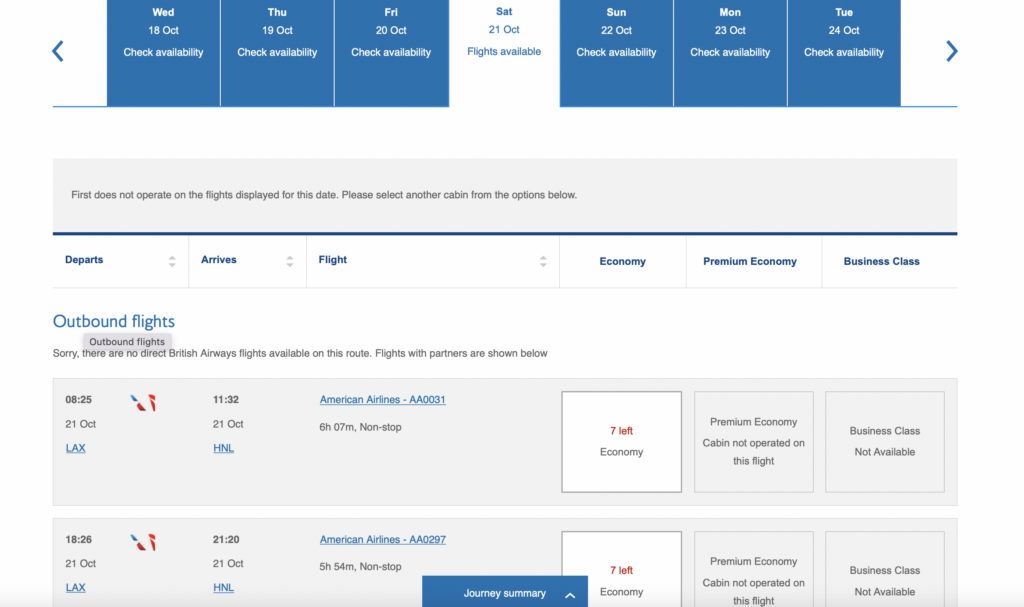 a screenshot of a flight schedule