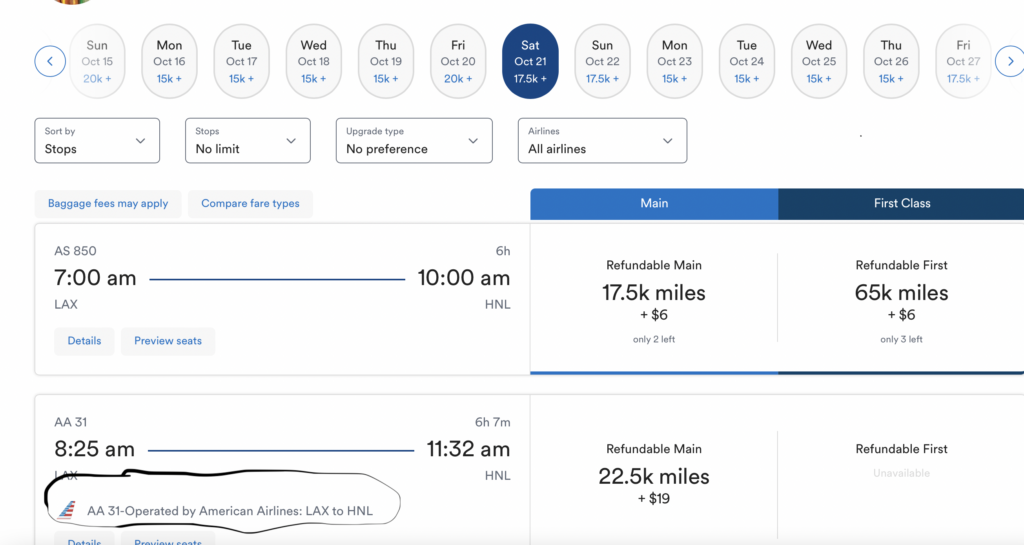 a screenshot of a flight schedule