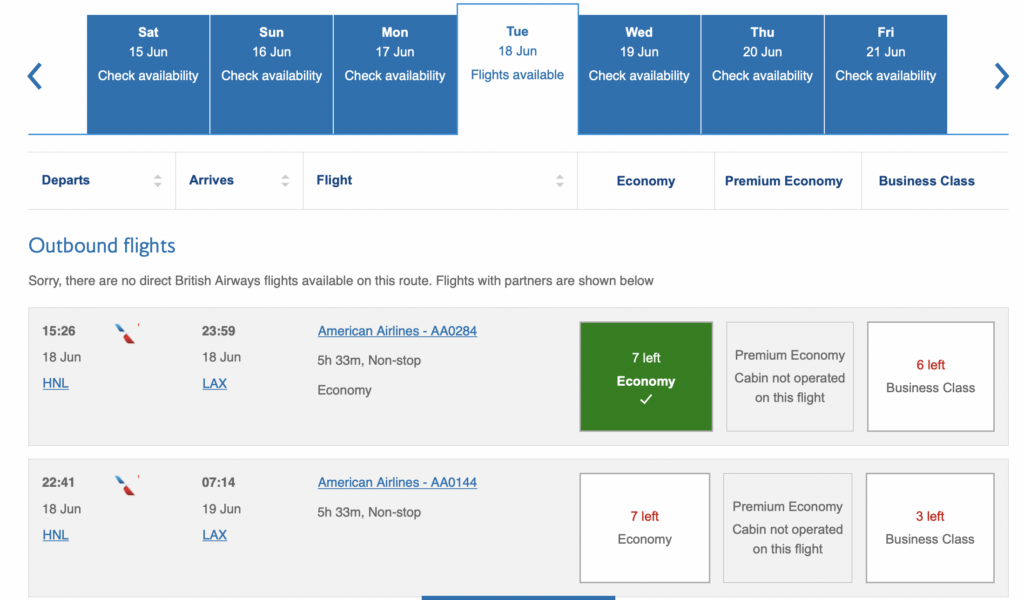 a screenshot of a flight schedule