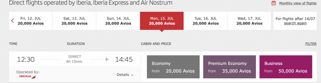 a screenshot of a flight schedule