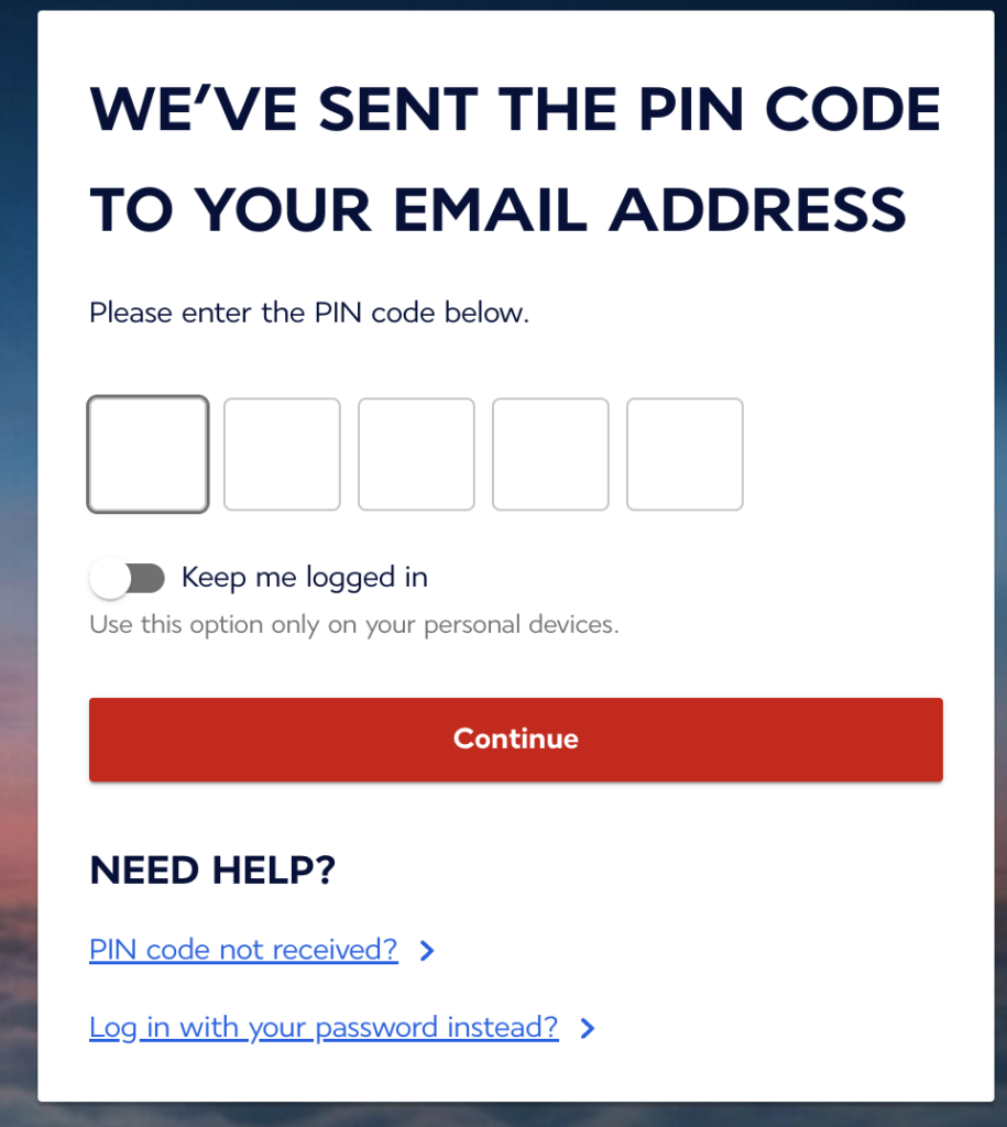 a screenshot of a pin code