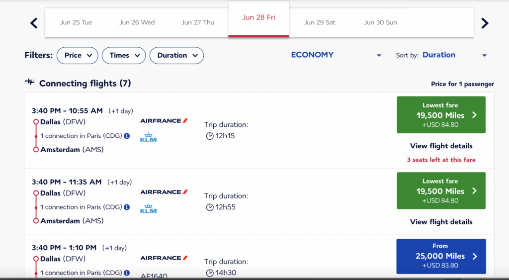 a screenshot of a flight schedule