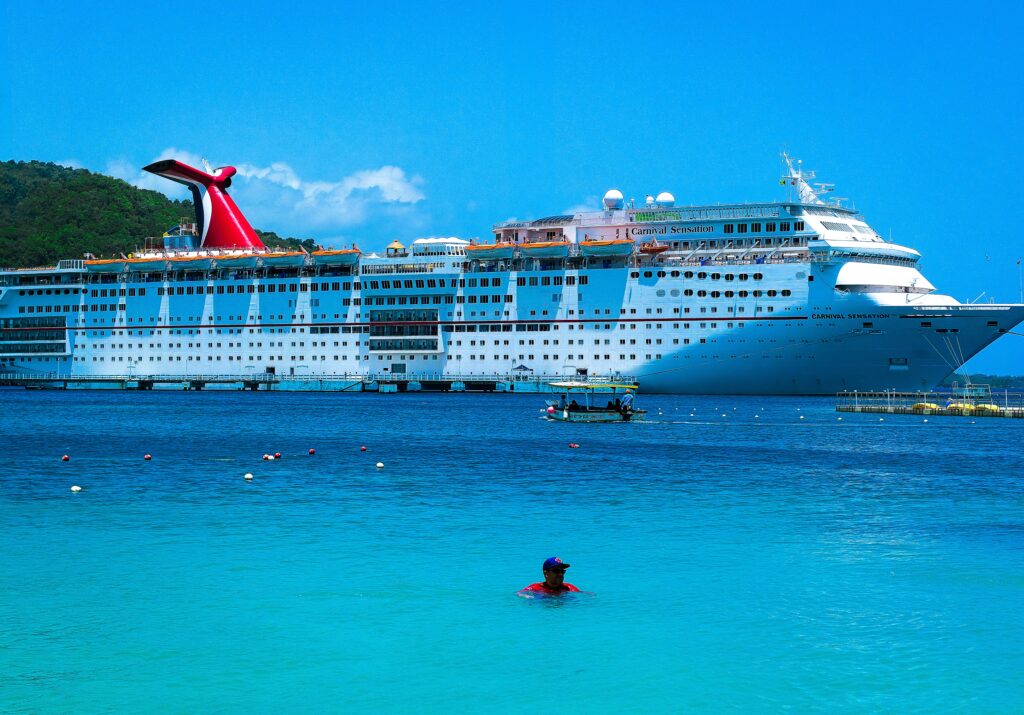 a large cruise ship in the water