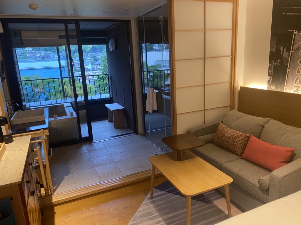 a room with a couch and a table