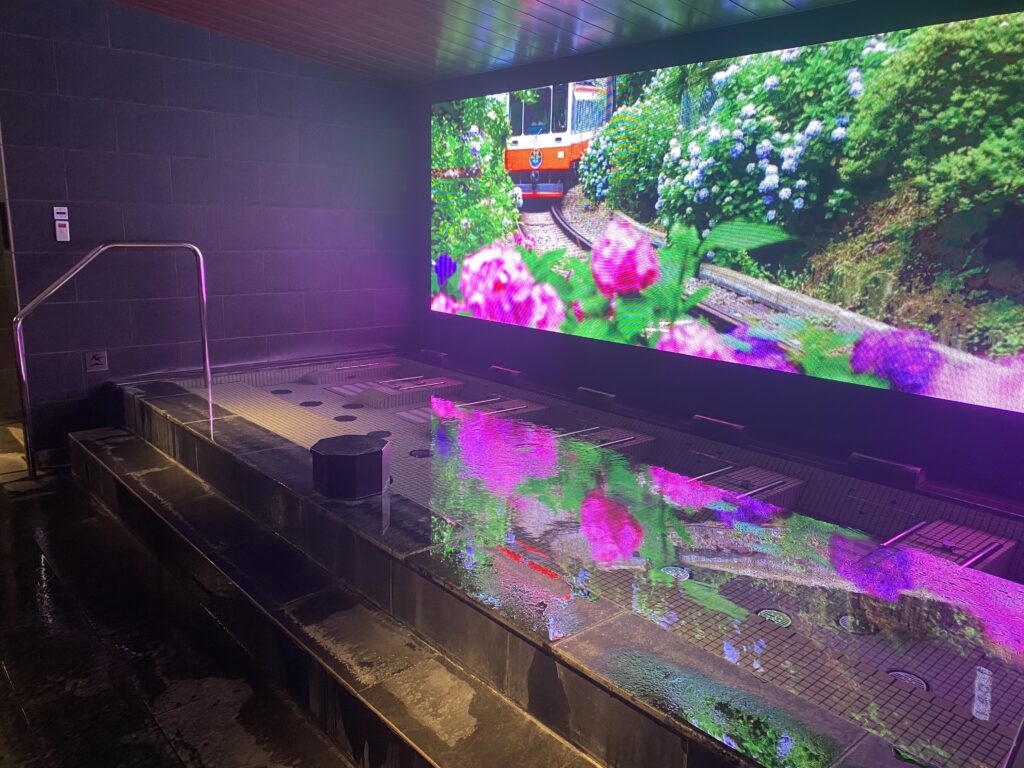 a large screen in a room
