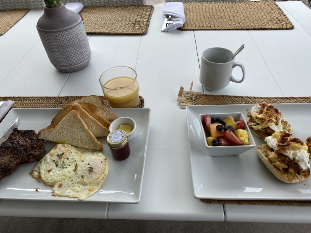 a plate of breakfast on a table