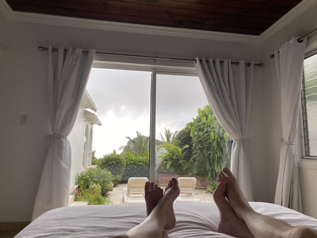a pair of feet on a bed