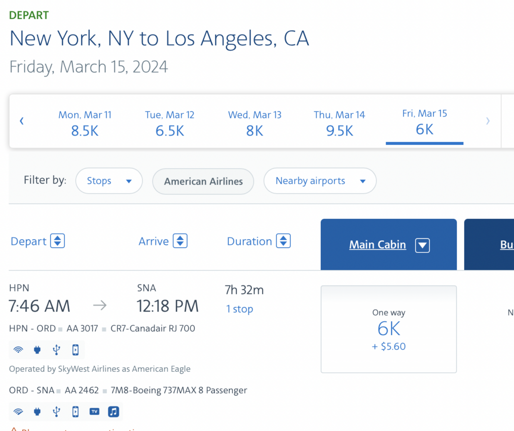 a screenshot of a flight schedule