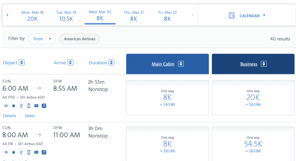 a screenshot of a flight schedule