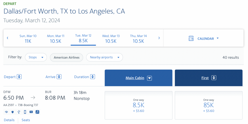 a screenshot of a flight schedule