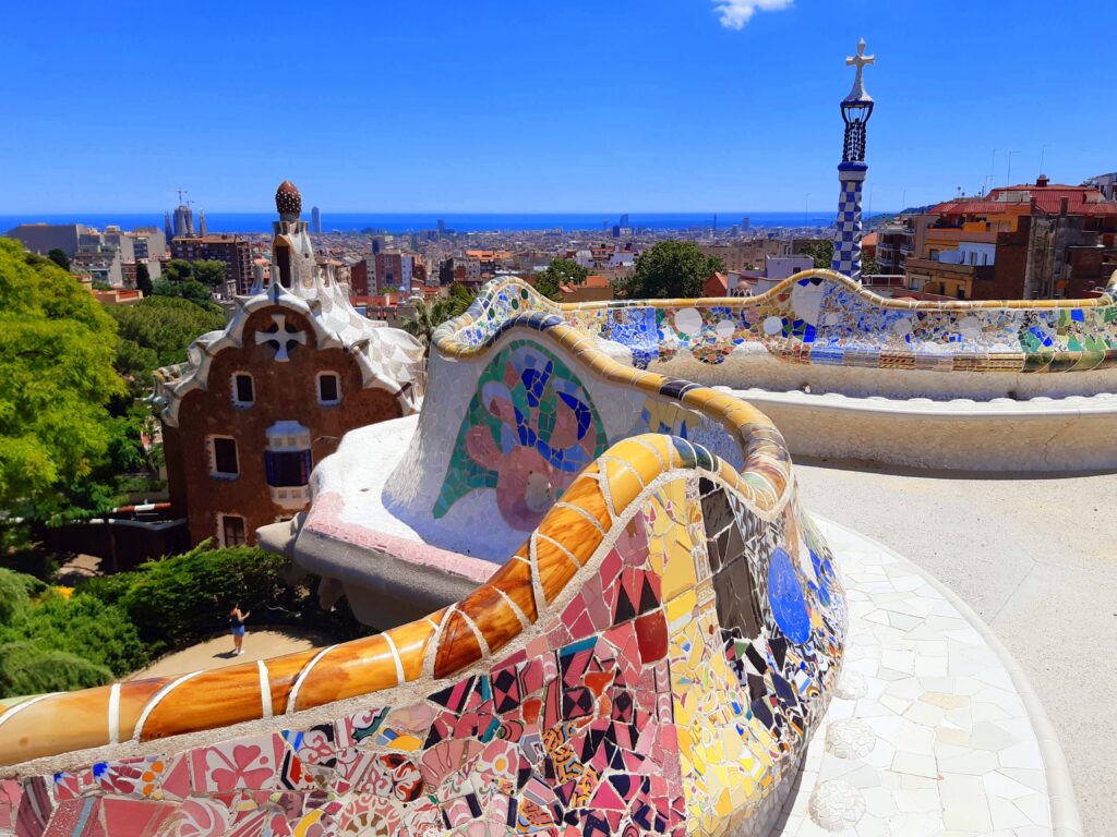 a colorful tiled staircase in a city