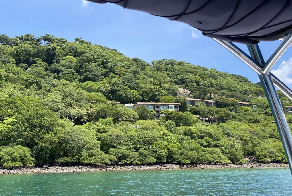 a building on a hill with trees on the side