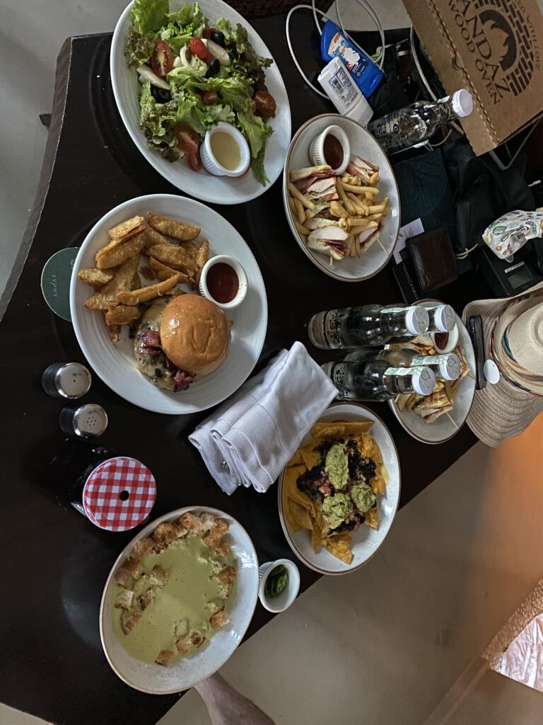 a table with plates of food