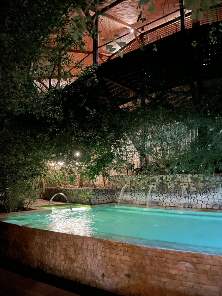 a pool with water jets in it