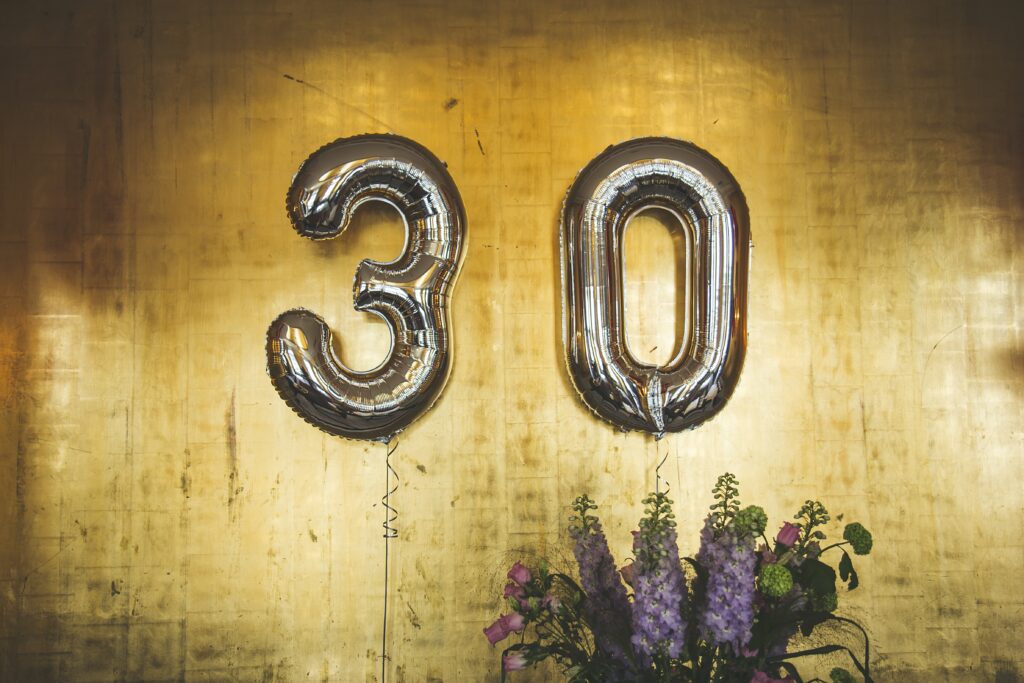 a number balloons on a wall