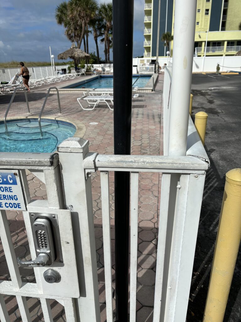 a pool and a gate