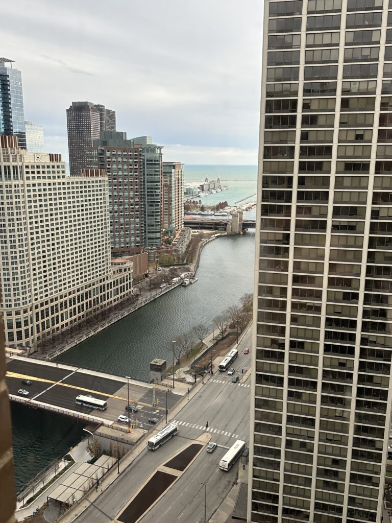 a city with a river and a body of water