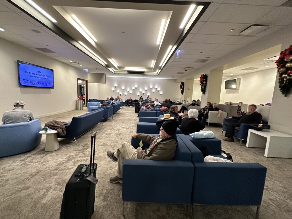 a group of people sitting in a room