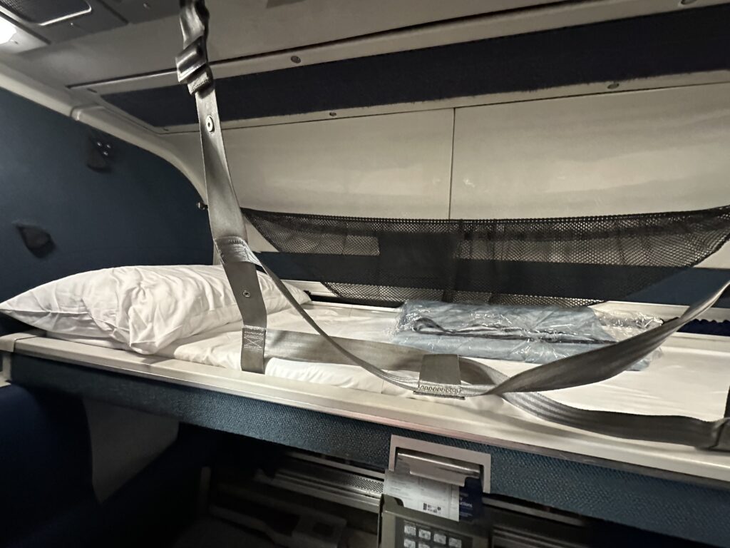 a bed in a plane