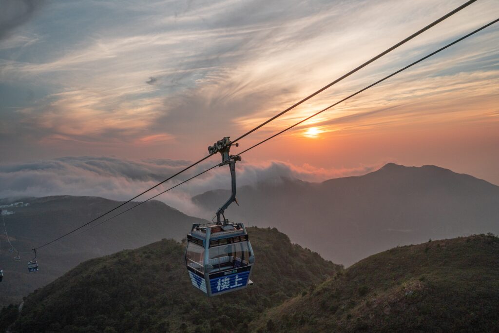 a cable car over a mountain