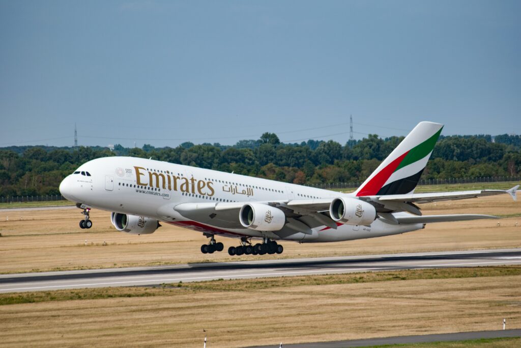 an airplane taking off from a runway