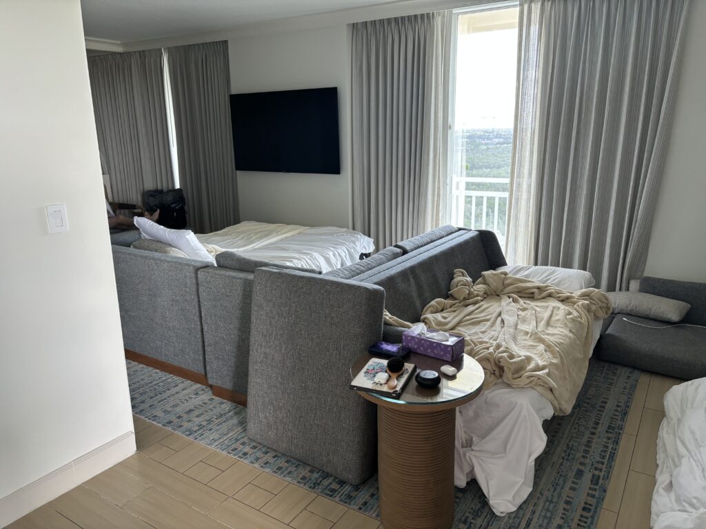 a room with a couch and a tv