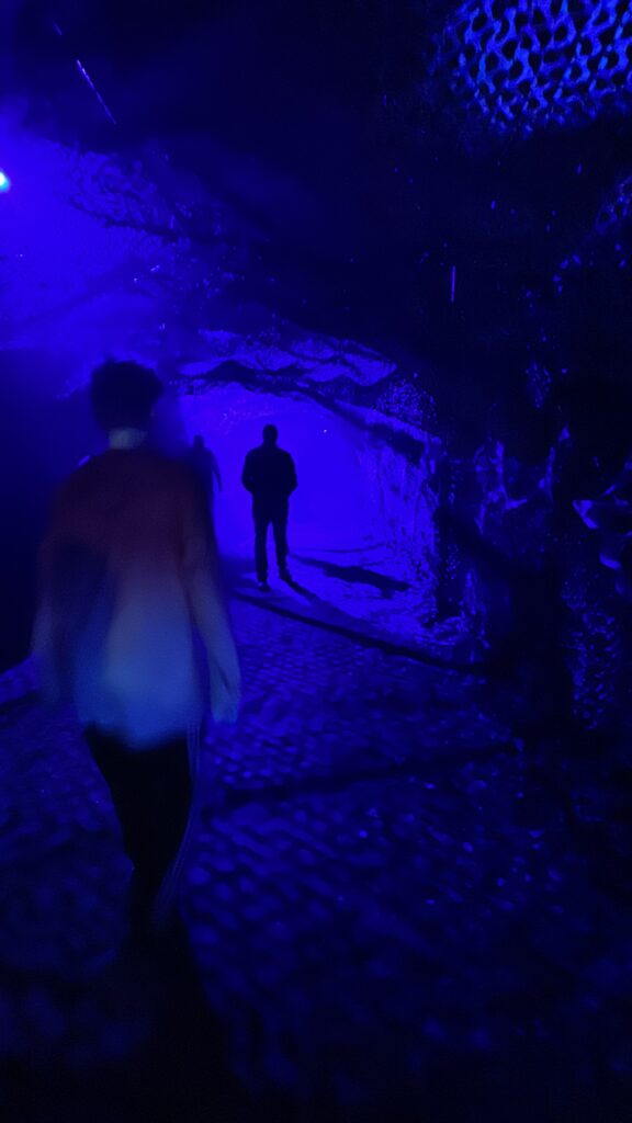 people walking in a cave